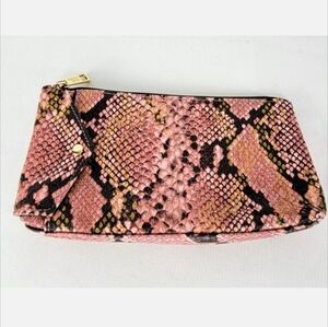 Brand New Estee Lauder Faux Snakeskin Clutch Pink Black Gold 100% PVC Snap & Zip
